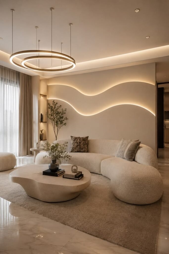 Modern Cream Luxury Living Room Design Ideas